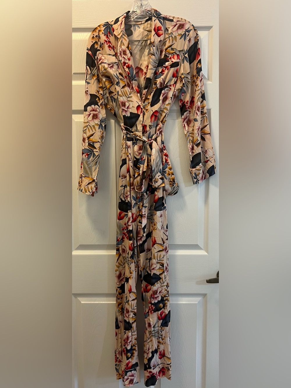 Adriana Iglesias Silk Floral Button-down Jumpsuit w/ matching belt, size Medium